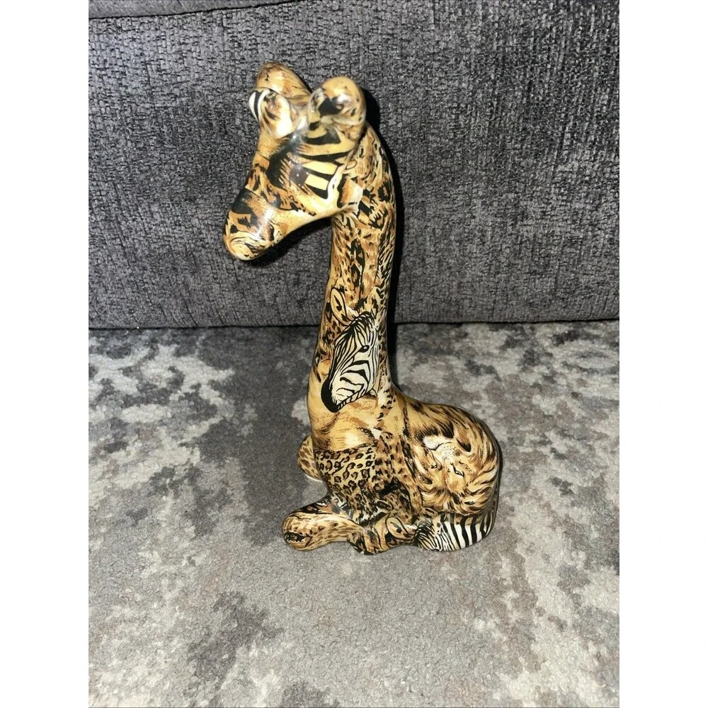 La Vie Safari Patchwork Giraffe Figurine Ceramic 1980s Boho Jungle